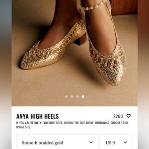 Sezane Anya High Heels Smooth Braided Gold - Size 9
